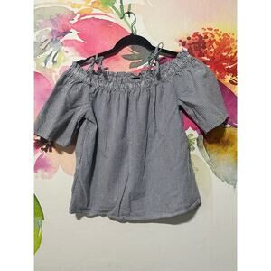 Tacera - Off the Shoulder or Boat Neck Shirt - Size M - Blue and White Strips